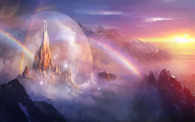 Fantasy Landscape Majestic Nature Wallpaper 4K 1680x1050 A, Stunning, Fantasy, Landscape, Featuring, Majestic, Castle, Encased, Glowing, Dome, Surrounded, Mountains, Gray, Ultrawide