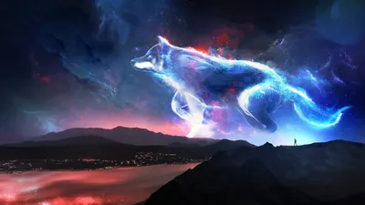 Fantasy Landscape Luminous Nature Wallpaper 4K 2560x1440 A, Stunning, Hd, Fantasy, Landscape, Wallpaper, Featuring, Luminous, Spirit, Wolf, Night, Sky, White, Ultrawide, QHD