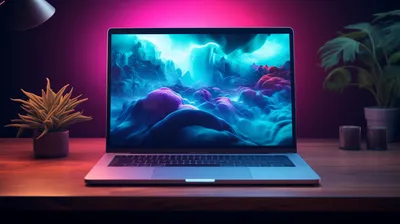 Vivid Sleek Wallpaper Fantasy Wallpaper 4K 2912x1632 A, Sleek, Laptop, Displaying, Vibrant, Hd, Desktop, Surreal, Landscape, Set, Against, Backdrop, Yellow, Brown, Gray, Ultrawide, QHD