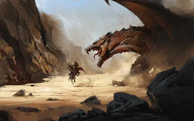 Epic Definition Wallpaper Fantasy Wallpaper 4K 1920x1200 A, High-definition, Fantasy, Wallpaper, Featuring, Knight, On, Horseback, Confronting, Fierce, Dragon, Dramatic, Gray, Ultrawide, Full HD