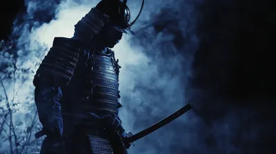 Epic Silhouetted Wallpaper Black/Dark Wallpaper 4K 2912x1632 A, Silhouetted, Samurai, Stands, Poised, In, Dark, Fog, Embodying, Mystery, Strength, Creating, White, Brown, Ultrawide, QHD