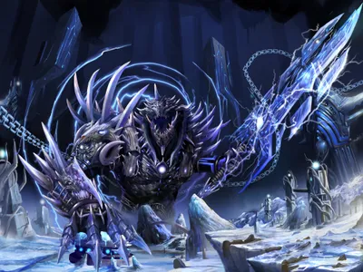 Dark Monster Warrior Wielding Black/Dark Wallpaper 4K 2000x1500 Dark, Monster, Warrior, Wielding, A, Glowing, Blue, Weapon, Stands, Amid, Icy, Ruins, White, Brown, Landscape, Full HD