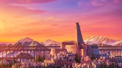 Vibrant Fantasy City Towering Nature Wallpaper 4K 1920x1080 Hd, Pc, Desktop, Wallpaper, Showcasing, A, Vibrant, Fantasy, City, Towering, Structures, Set, Purple, Orange, Ultrawide, Full HD