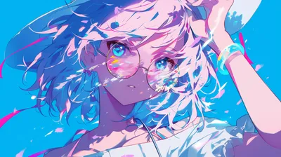 Aesthetic Anime Girl Blue Abstract Wallpaper 4K 2912x1632 Aesthetic, Anime, Girl, With, Blue, Highlights, And, Glasses, Vibrant, Desktop, Whimsical, Art, White, Ultrawide, QHD