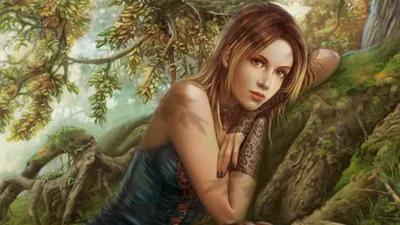 Calm Fantasy Wallpaper Fantasy Wallpaper 4K 1920x1080 A, Fantasy-themed, Hd, Wallpaper, Featuring, Blonde, Woman, Resting, Against, Tree, Surrounded, Lush, Gray, Brown, Ultrawide, Full HD