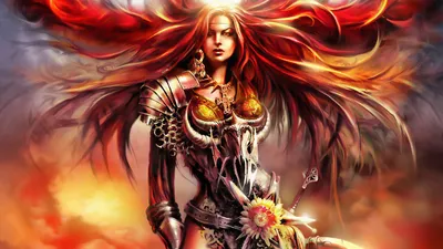 Crisp Fierce Wallpaper Fantasy Wallpaper 4K 1920x1080 A, Fierce, Woman, Warrior, With, Long, Red, Hair, Striking, Eyes, Stands, Ornate, Gray, Purple, Ultrawide, Full HD