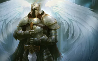 Serene Majestic Wallpaper Fantasy Wallpaper 4K 1920x1200 A, Majestic, Angel, Warrior, In, Shining, Armor, Stands, Confidently, Wielding, Sword, Large, White, Ultrawide, Full HD