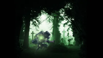 Vivid Dark Wallpaper Technology Wallpaper 4K 2560x1440 Dark, Cemetery, Scene, With, A, Mysterious, Glowing, Robotic, Figure, Among, Dense, Trees, White, Ultrawide, QHD