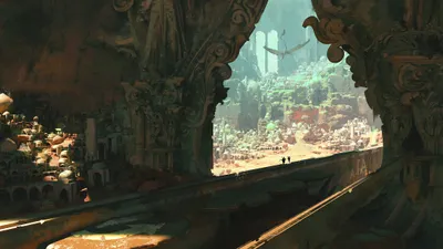 Sleek Fantasy Wallpaper World Wallpaper 4K 2120x1192 A, Stunning, Hd, Fantasy, Cityscape, Viewed, Through, An, Ancient, Ornate, Archway, Blending, Gray, Ultrawide, Full HD