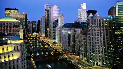 Illuminated Chicago Cityscape World Wallpaper 4K 1920x1080 Hd, Desktop, Wallpaper, Showcasing, The, Illuminated, Chicago, Cityscape, Dusk, Featuring, Iconic, Man-made, Gray, Pink, Ultrawide, Full HD