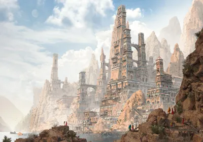 Fantasy Cityscape Towering Ancient Structures World Wallpaper 4K 3840x2700 4K, Ultra, Hd, Fantasy, Cityscape, With, Towering, Ancient, Structures, Built, Into, Rocky, White, Landscape