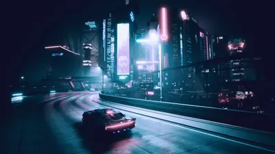 Cyberpunk Cityscape Night Neon World Wallpaper 4K 6400x3600 A, Cyberpunk:, Cityscape, At, Night, With, Neon, Lights, Featuring, Futuristic, Car, Highway, White, Gray, Ultrawide, 4k