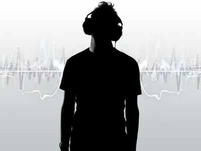 Golden Silhouette Wallpaper Technology Wallpaper 4K 1600x1200 Silhouette, Of, A, Person, Wearing, Headphones, With, Sound, Waves, Featured, Desktop, Tagged, White, Landscape
