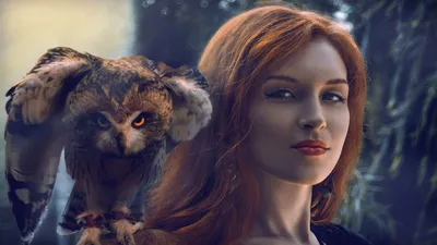 Bold Woman Wallpaper Nature Wallpaper 4K 1920x1080 A, Woman, In, Cosplay, Poses, Confidently, Next, To, Majestic, Owl, Desktop, Set, Gray, Brown, Ultrawide, Full HD