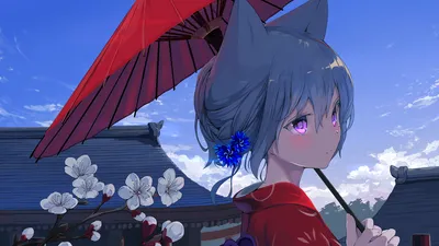 Anime Blue Haired Animals Wallpaper 4K 1920x1080 Anime-style, Hd, Desktop, Wallpaper, Featuring, A, Blue-haired, Character, Purple, Eyes, Animal, Ears, Brown, Red, Ultrawide, Full HD