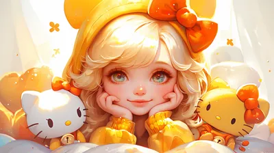 Anime Girl Hello Kitty Abstract Wallpaper 4K 2912x1632 Hd, Wallpaper, Of, An, Anime, Girl, With, Hello, Kitty-themed, Attire, Accessories, Surrounded, White, Ultrawide, QHD