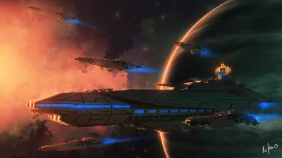 Dreamy Sci Wallpaper Space Wallpaper 4K 1920x1080 Hd, Sci-fi, Desktop, Wallpaper:, Featuring, A, Futuristic, Spaceship, Fleet, Flying, Past, Distant, Orange, Ultrawide, Full HD
