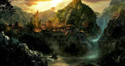 Fantasy Oriental Landscape Ancient Castle Nature Wallpaper 4K 1920x1011 Hd, Wallpaper:, Of, A, Fantasy, Oriental, Landscape, Featuring, Ancient, Castle, Amidst, Rugged, White, Ultrawide, Full HD