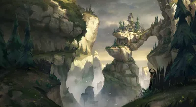 Fantasy City Perched Atop World Wallpaper 4K 2600x1427 A, Fantasy, City, Perched, Atop, Towering, Rocky, Cliffs, Connected, Natural, Stone, Bridges, Gray, Ultrawide, QHD
