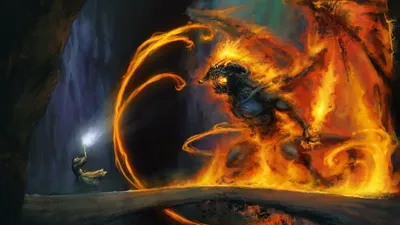 Vivid Definition Wallpaper Fantasy Wallpaper 4K 1920x1080 A, High-definition, Painting, Featuring, Gandalf, Confronting, The, Fiery, Balrog, Lord, Rings, Set, Orange, Brown, Ultrawide, Full HD