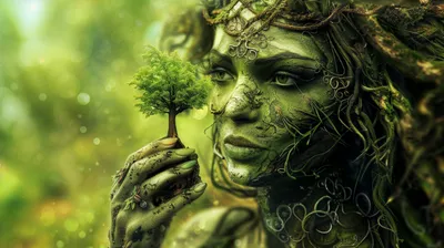 Bright Fantasy Wallpaper Fantasy Wallpaper 4K 5824x3264 Hd, Wallpaper:, Of, A, Fantasy, Druid, Priestess, With, Green, Foliage, Patterns, Holding, Gray, Pink, Ultrawide, 4k