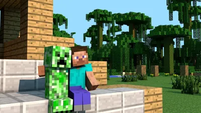 Sleek Minecraft Wallpaper Games Wallpaper 4K 1920x1080 Hd, Minecraft, Wallpaper:, Featuring, A, Scene, With, Player, Creeper, Sitting, Together, Bench, Pink, White, Ultrawide, Full HD