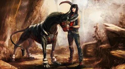 Bright Fantasy Wallpaper Animals Wallpaper 4K 4500x2500 Hd, Wallpaper:, Featuring, A, Fantasy, Depiction, Of, Person, Standing, Next, Houndoom, Pok, White, Ultrawide, 4k