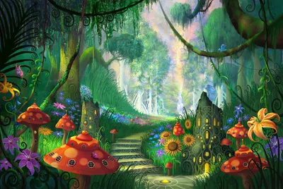 Crisp Artistic Wallpaper Nature Wallpaper 4K 2100x1408 Artistic, Hd, Wallpaper:, Featuring, A, Fantasy, Forest, With, Vibrant, Flowers, Whimsical, Mushrooms, White, Landscape, Full HD
