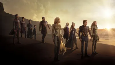 Sleek Cast Wallpaper Nature Wallpaper 4K 9300x5231 Hd, Desktop, Wallpaper, Featuring, The, Cast, Of, Movie, Eternals, Standing, Dramatic, Sunlit, White, Gray, Ultrawide, 4K