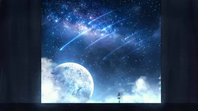 Anime Original Depicting Starry Space Wallpaper 4K 2560x1440 Hd, Anime-style, Original, Desktop, Wallpaper, Depicting, A, Starry, Night, Sky, Shooting, Stars, White, Ultrawide, QHD