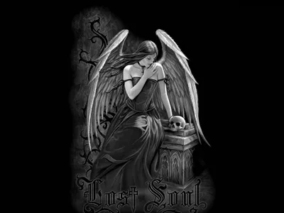 Gothic Angel Large Wings Fantasy Wallpaper 4K 1600x1200 A, Gothic, Angel, With, Large, Wings, Sits, Pensively, Beside, Gravestone, Holding, Skull, Gray, Landscape