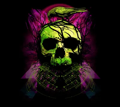 Vividly Colored Skull Dark Eerie Black/Dark Wallpaper 4K 2160x1920 Hd, Desktop, Wallpaper:, Featuring, A, Vividly, Colored, Skull, Dark, Eerie, Tones, Purple, Brown, Square, Full HD
