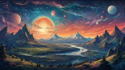 Vibrant Night Sky Multiple Moons Nature Wallpaper 4K 1920x1080 Hd, Desktop, Wallpaper:, Showcasing, A, Vibrant, Night, Sky, Multiple, Moons, Planets, Over, Orange, Purple, Ultrawide, Full HD
