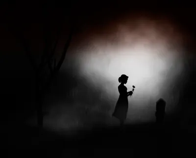 Bold Silhouette Wallpaper Black/Dark Wallpaper 4K 2500x2017 Silhouette, Of, A, Little, Girl, Holding, Flower, Night, Tombstone, Set, Against, Dark, White, Square, Full HD