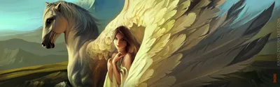 Dreamy Fantasy Wallpaper Fantasy Wallpaper 4K 3470x1080 Hd, Fantasy, Pc, Desktop, Wallpaper, A, Winged, Woman, Beside, Majestic, Pegasus, Golden, White, Pink, Ultrawide, QHD