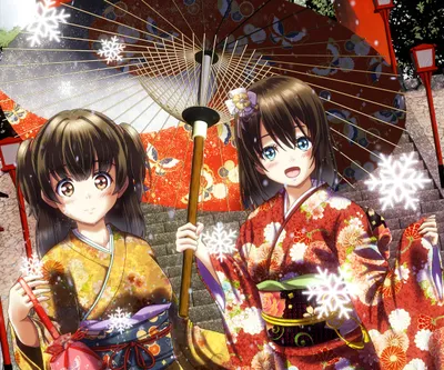 Epic Two Wallpaper Nature Wallpaper 4K 2508x2090 Hd, Pc, Desktop, Wallpaper/background:, Two, Anime, Friends, In, Colorful, Kimonos, Share, Parasol, White, Square, Full HD