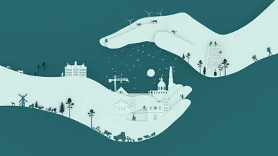 Dreamy Minimalist Wallpaper World Wallpaper 4K 1920x1080 Hd, Minimalist, Wallpaper:, Depicting, Two, Artistic, Hands, Cradling, Small, Detailed, Cityscape, Trees, Green, White, Ultrawide, Full HD
