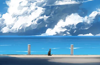 Serene Anime Wallpaper Nature Wallpaper 4K 1920x1259 Anime-style, Desktop, Wallpaper, Featuring, A, Black, Cat, Sitting, Walkway, Sea, Under, Vibrant, White, Gray, Ultrawide, Full HD