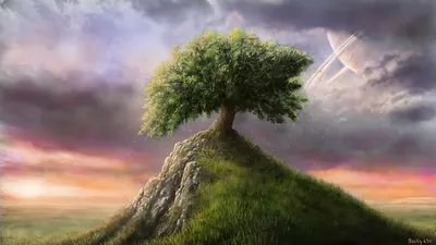 Dreamy Artistic Wallpaper Nature Wallpaper 4K 1920x1080 Artistic, Hd, Desktop, Wallpaper, Featuring, A, Solitary, Tree, Atop, Grassy, Hill, Dramatic, Gray, Ultrawide, Full HD