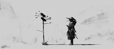 Fantasy Samurai Warrior Stands Contemplation Fantasy Wallpaper 4K 3200x1372 A, Fantasy, Samurai, Warrior, Stands, In, Contemplation, Facing, Wooden, Post, Adorned, Arrows, White, Gray, Ultrawide, QHD