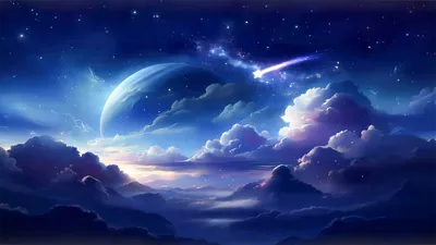 Anime Fantasy Sky Glowing Distant Space Wallpaper 4K 3840x2160 A, 4K, Ultra, Hd, Anime-style, Fantasy, Sky, With, Glowing, Clouds, Distant, Planet, Black, Ultrawide