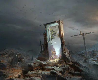 Fantasy Glowing Portal Standing Nature Wallpaper 4K 2100x1734 Hd, Fantasy, Desktop, Wallpaper, Featuring, A, Glowing, Portal, Standing, Amid, Desolate, Rocky, Gray, Square, Full HD