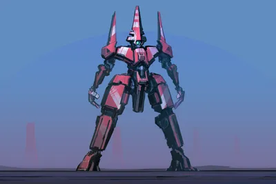 Sleek Sci Wallpaper Technology Wallpaper 4K 3000x2000 Sci-fi, Bipedal, Robot, In, Red, Armor, Stands, On, Flat, Horizon, Against, Blue, Gray, Pink, Landscape, QHD