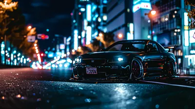 Eye Catching Jdm Vehicle City World Wallpaper 4K 4072x2280 An, Eye-catching, Jdm, (vehicle, Parked, On, A, City, Street, Illuminated, Neon, Lights, White, Ultrawide, 4K