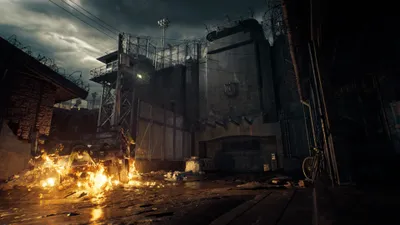 Moody Rain Soaked Games Wallpaper 4K 3840x2160 Moody, Rain-soaked, Prison, Yard, With, Burning, Wreckage, Resident, Evil, Veronica, Scene, Gray, Ultrawide, 4K