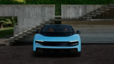 Bold Light Wallpaper Cars Wallpaper 4K 3840x2160 Light-blue, Ferrari, Luce, Vehicle, Front, View, Parked, Before, Concrete, Steps, Reflecting, Pool, Pink, Gray, Ultrawide, 4k