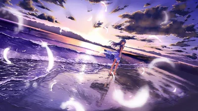 Vivid Anime Wallpaper Nature Wallpaper 4K 1920x1080 Hd, Anime, Desktop, Wallpaper, Featuring, A, Purple-themed, Scene, Girl, Standing, Reflective, Shore, White, Ultrawide, Full HD