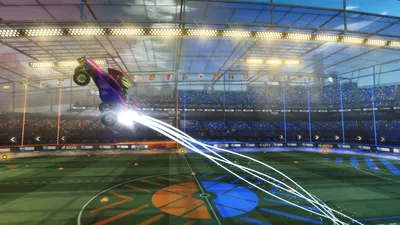 Definition Rocket League Video Game Cars Wallpaper 4K 1920x1080 A, High-definition, Rocket, League, Video, Game, Scene, Showing, Car, Flying, Glowing, Trails, White, Gray, Ultrawide, Full HD