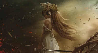 Fantasy Woman Warrior Flowing Dress Fantasy Wallpaper 4K 1920x1038 A, Stunning, Fantasy, Wallpaper, Featuring, Woman, Warrior, Flowing, Dress, Adorned, Helmet, Wings, Gray, Ultrawide, Full HD