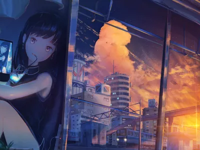 Anime 2000x1500 Abstract Abstract Wallpaper 4K 2000x1500 Anime, 2000x1500, Purple, Orange, Gray, Landscape, Full HD
